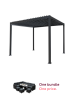 Metal Pergola 3m x 3m Retractable Canopy Roof Powder Coated Aluminium Outdoor Garden Gazebo Sun Rain Shelter Patio Deck Drainage UV Protection Weather Resistant Tools & Ground Bolts Included Dark Grey and Rattan Corner Dining Set Outdoor Garden Furniture 