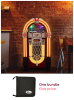 Retro Style Illuminated Jukebox Sound System with Bluetooth & FM Radio + 48 CD/DVD Carry Case – Vintage Music Player with LED Lights, USB, AUX & Remote Control Bundle