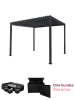 3m x 3m Grey Metal Pergola with Adjustable Canopy Roof, 9-Seater Black Rattan Corner Dining Set with Stools & Glass Table, & 582L Black Rattan Garden Storage Box Bundle