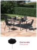 5pcs Garden Table & Rattan Chairs Outdoor Set + Black LED Tilt Parasol 2.7m
