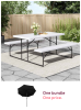 White Foldable Picnic Table and Bench Set + Black LED Tilt Parasol 2.7m