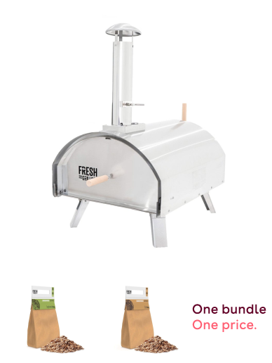 XL Double Walled Pizza Oven, BBQ Grill Pizza Flavoured Wood Chips Applewood 1.4kg & Flavoured Wood Chips Oak 1.4kg Bundle