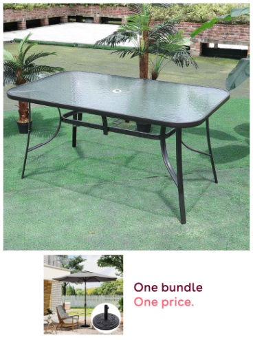 Tempered Glass Garden Coffee Table with Parasol Hole + 3M Rotating Patio Parasol Bundle