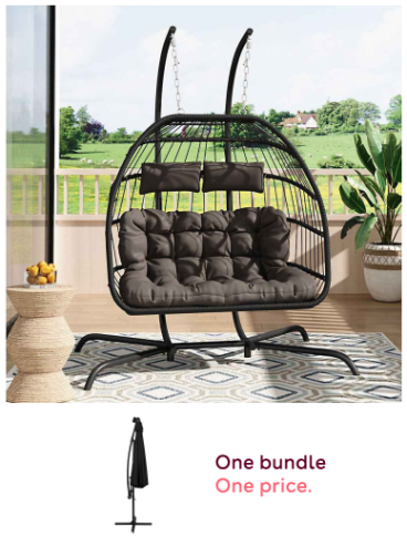 Hanging 2 Seater Egg Chair + Black LED Cantilever Parasol Bundle Image