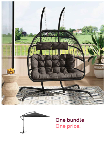 Hanging 2 Seater Egg Chair + Grey Cantilever Parasol 3m Image