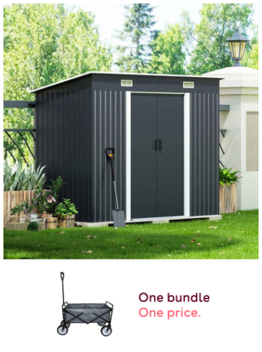 7.81 x 4.3FT Charcoal Black Metal Garden Tool Storage Shed + Foldable Heavy Duty Garden Cart Bundle