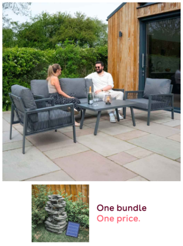Aluminium 4 Piece Sofa Set Anthracite Grey + Garden Water Feature Outdoor LED Waterfall Fountain Rockery Decor Bundle