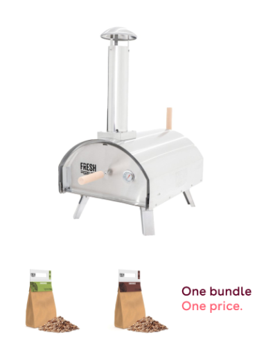 Fresh Grills Premium Outdoor Pizza Oven, Dual-Wall Insulated, Multi-Fuel, 500C Max Temperature with Pizza Peel, Stone & Rain Cover, Wood Chips BBQ Grill Wood Fired Pizza Oven Kamado Smokers Applewood 1.4kg and Wood Chips BBQ Grill Wood Fired Pizza Oven Ka