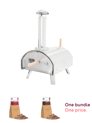Fresh Grills Premium Outdoor Pizza Oven, Dual-Wall Insulated, Multi-Fuel, 500C Max Temperature with Pizza Peel, Stone & Rain Cover, Wood Chips BBQ Grill Wood Fired Pizza Oven Kamado Smokers Cherrywood 1.4kg and Wood Chips BBQ Grill Wood Fired Pizza Oven K