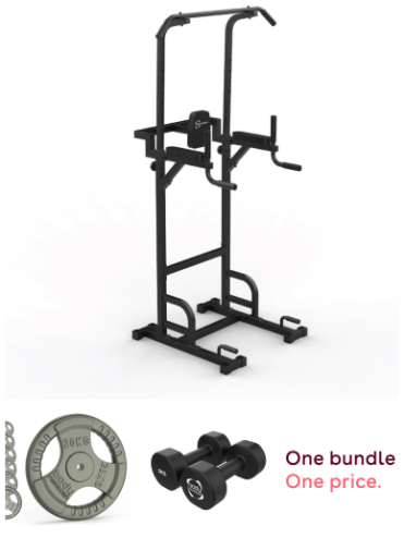 Body Revolution Parallettes, 20kg Cast Iron Weight Plates, & 2x5kg Neoprene Dumbbells Home Gym Bundle