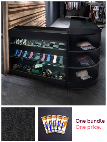 Retail Bundle: Black Astro LED Shop Counter, 40 Charcoal Black Heavy Duty Carpet Tiles (10m²), & 5 Counterfeit Money Detector Pens