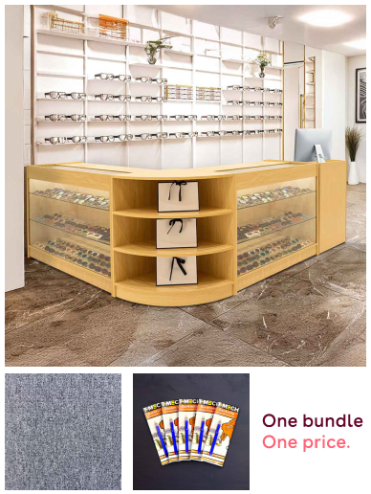 Retail Bundle: Maple Astro LED Shop Counter, 40 Platinum Grey Heavy Duty Carpet Tiles (10m²), & 5 Counterfeit Money Detector Pens