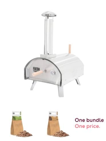 Fresh Grills Premium Outdoor Pizza Oven, Dual-Wall Insulated, Multi-Fuel, 500C Max Temperature with Pizza Peel, Stone & Rain Cover, Wood Chips BBQ Grill Wood Fired Pizza Oven Kamado Smokers Applewood 1.4kg and Wood Chips BBQ Grill Wood Fired Pizza Oven Ka