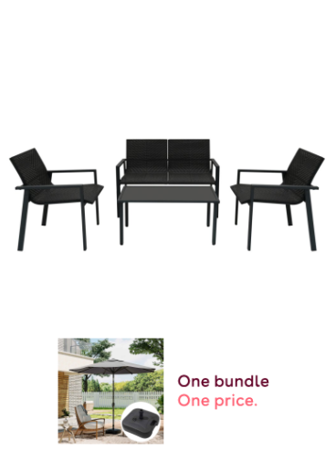 Black Rattan Patio Furniture Set + 3M Rotating Cantilever Parasol with Base Bundle