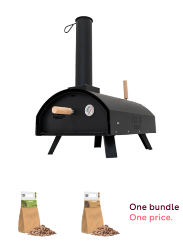 Fresh Grills Multi-Fuel Outdoor Pizza 400°C Max Temp with Pizza Peel and Stone, BBQ Grill Pizza Flavoured Wood Chips Applewood 1.4kg & Oak Wood Chips 1.4kg Bundle