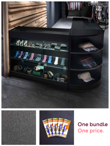 Retail Bundle: Black Astro LED Shop Counter, 40 Anthracite Grey Heavy Duty Carpet Tiles (10m²), & 5 Counterfeit Money Detector Pens