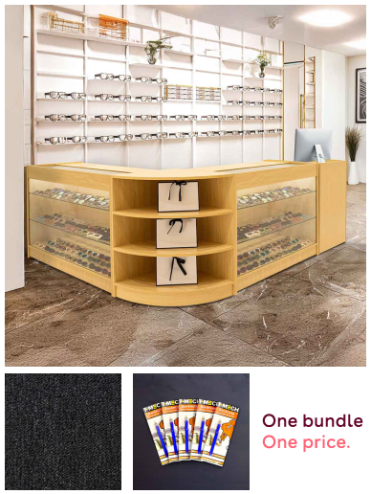 Retail Bundle: Maple Astro LED Shop Counter, 40 Charcoal Black Heavy Duty Carpet Tiles (10m²), & 5 Counterfeit Money Detector Pens