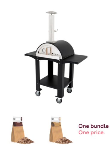 Extra Large Freestanding Wood-Fired Pizza Oven with Prep Stations, Peel, Stone, and Rain Cover, BBQ Grill Pizza Flavoured Wood Chips Hickory 1.4kg & Oak Wood Chips 1.4kg Bundle
