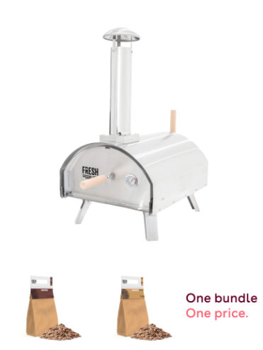 Fresh Grills Premium Outdoor Pizza Oven, Dual-Wall Insulated, Multi-Fuel, 500C Max Temperature with Pizza Peel, Stone & Rain Cover, Wood Chips BBQ Grill Wood Fired Pizza Oven Kamado Smokers Hickory 1.4kg and Wood Chips BBQ Grill Wood Fired Pizza Oven Kama