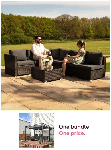 7PC Rattan Garden Corner Sofa Set with Cushions & Coffee Table – Black Modular Outdoor Furniture, 5 Seater, UV-Protected & 3x2m Metal Pergola with Retractable Roof Bundle