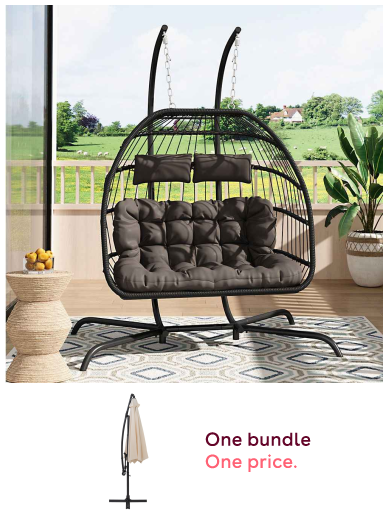Hanging 2 Seater Egg Chair + Cream Cantilever Parasol 3m