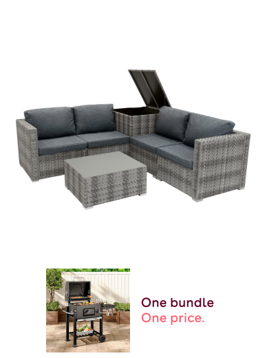 Rattan Modular 6 Piece Furniture Set Grey + Outdoor Portable Charcoal BBQ Grill Barbecue Trolley Bundle