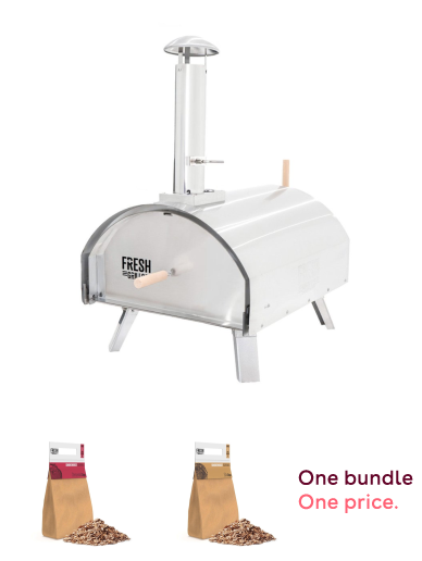 XL Double Walled Pizza Oven, BBQ Grill Pizza Flavoured Wood Chips Cherrywood 1.4kg & Flavoured Wood Chips Oak 1.4kg Bundle